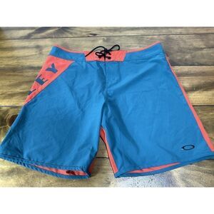 Oakley Performance Fit Logo Green Orange Board Shorts Trunks Mens Size 34